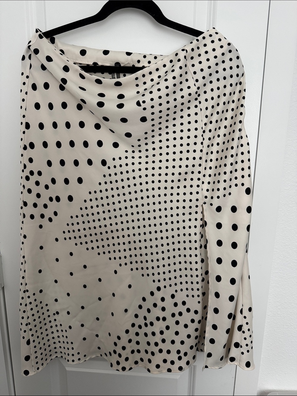 Anthropologie Polka Dot Bias-Cut Satin Skirt in Cream and Black